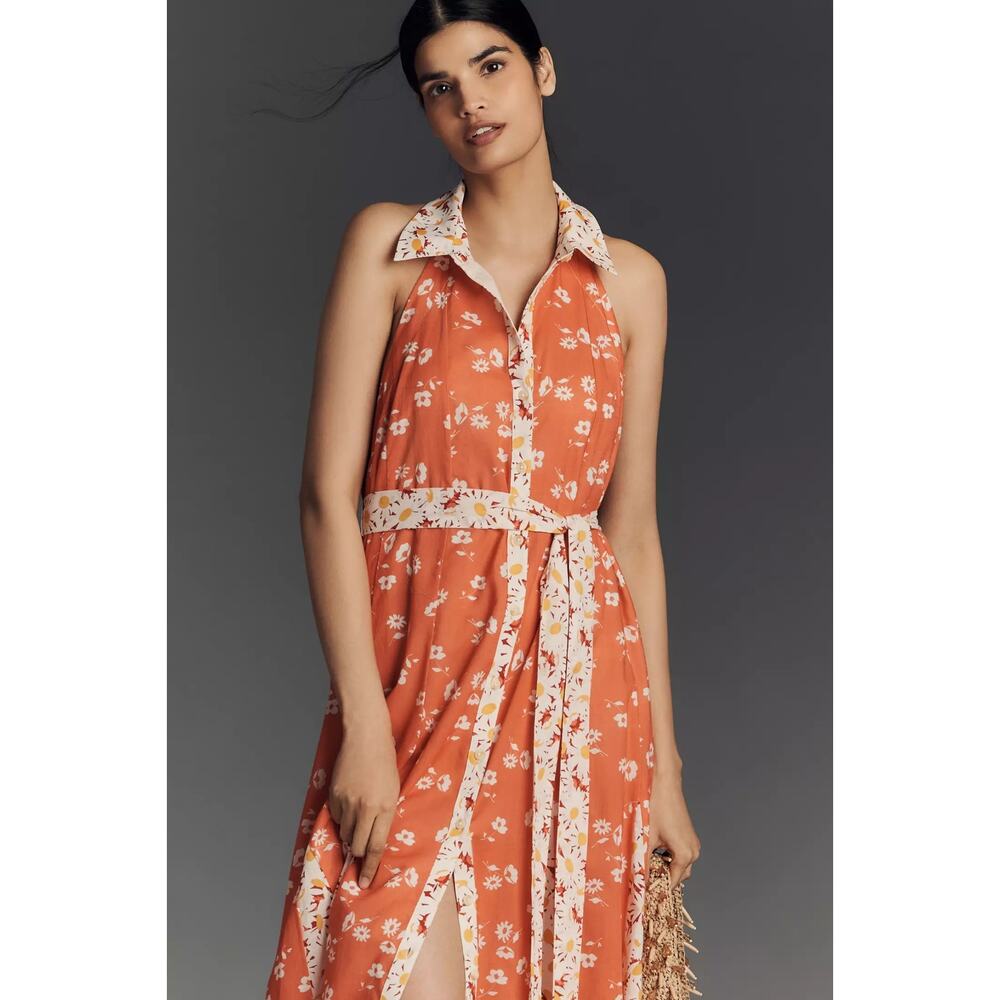 NWT ANTHROPOLOGIE Maeve Halter Open-Back Godet Midi Shirt Dress $188 PLUS 2X - Picture 3 of 5